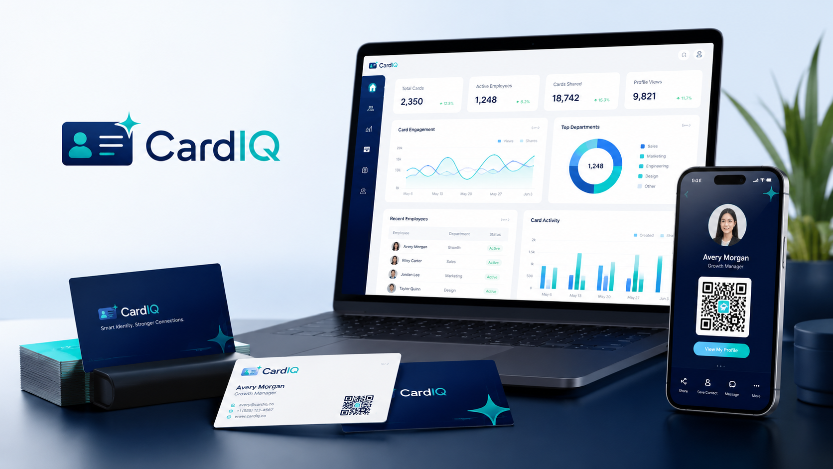 CardIQ dashboard and business card
